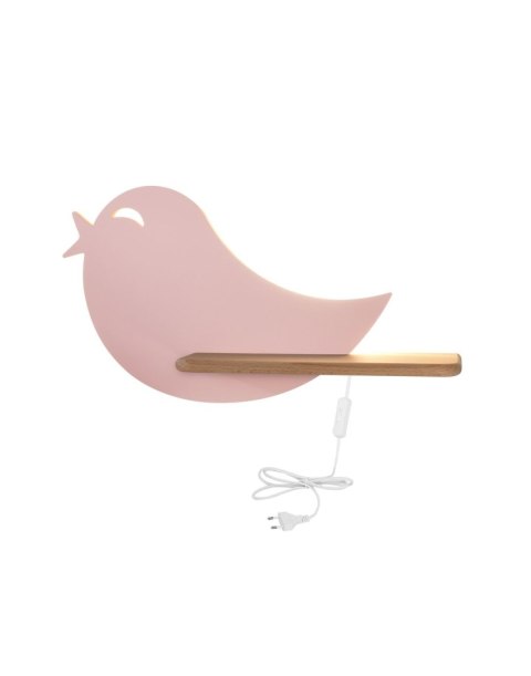 Lampa ścienna BIRD IQ Kids – różowa (5W LED, 4000K) z przewodem, włącznikiem i wtyczką