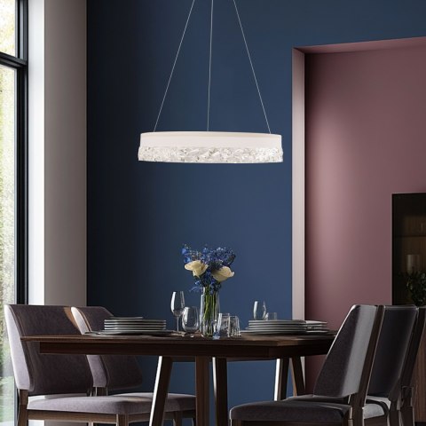 LAMPA WISZĄCA Z KRYSZTAŁKAMI ŻYRANDOL KRYSZTAŁOWY BIAŁY FROZI LED 3000K