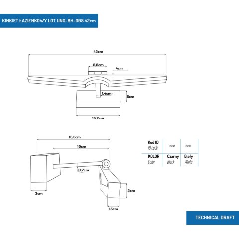 KINKIET ŁAZIENKOWY LOT 8W 4000K 40CM CZARNY UNO-BH-008