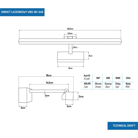 KINKIET ŁAZIENKOWY PROSTY 12W 50CM CHROM 4000K