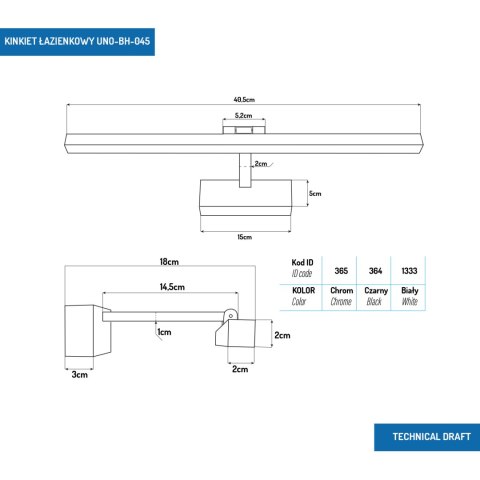 KINKIET ŁAZIENKOWY PROSTY 9W 40CM CZARNY 4000K