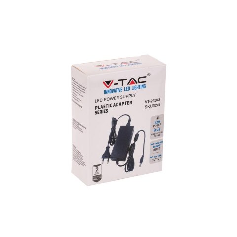 Zasilacz LED V-TAC 42W 12V 3.5A IP44 Wtyczkowy desktop z przewodami VT-23043
