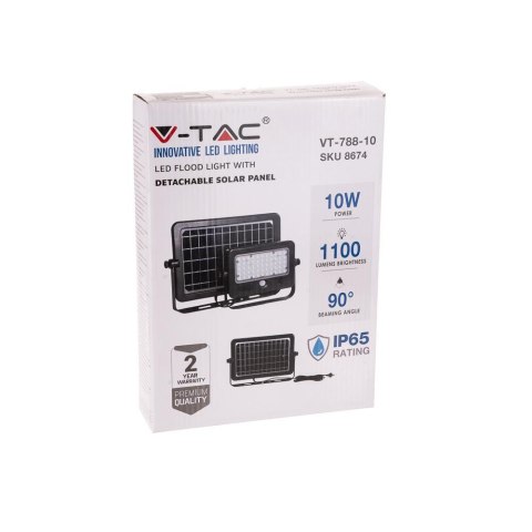 Naświetlacz Projektor LED Solarny V-TAC 10W USB Czarny IP65 VT-788-10 4000K 1100lm