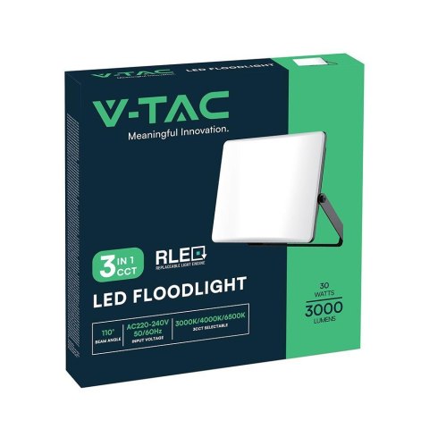 Projektor LED V-TAC 30W LED 3w1 CCT 100Lm/W Mleczny Klosz VT-44036CCT 3000-4000K-6500K 3000lm