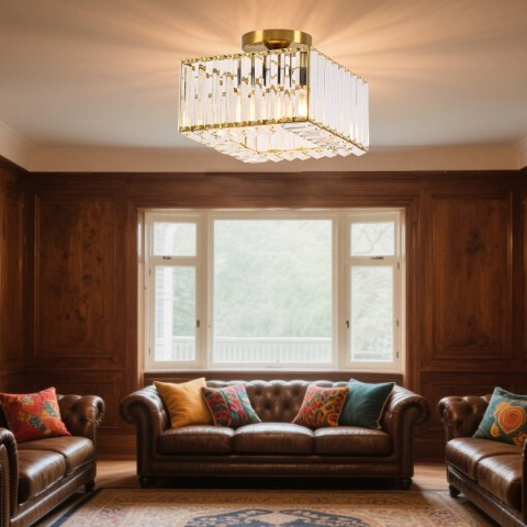 Kwadratowy plafon Vetro złoty 1xE27 Light Prestige