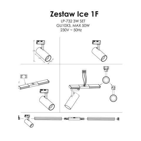 Zestaw oświetlenia szynowego Ice SET 1F biały 3xGU10 Light Prestige
