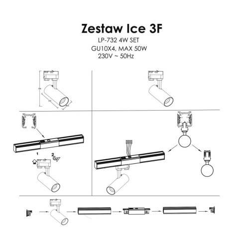 Zestaw oświetlenia szynowego Ice SET 3F biały 4xGU10 Light Prestige