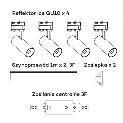 Zestaw oświetlenia szynowego Ice SET 3F czarny 4xGU10 Light Prestige