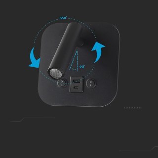 8W LED bedside light aluminum+PC with CREE CHIP 3000K black body IP20 USB/type C charging