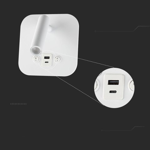 8W LED bedside light aluminum+PC with CREE CHIP 3000K white body IP20 USB/type C charging