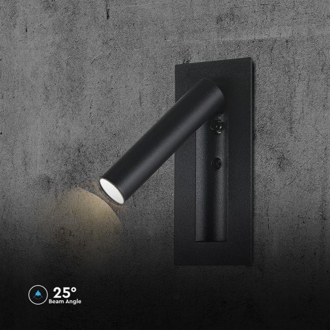 Oprawa LED V-TAC 2W COB CREE kinkiet czarny hotel łóżko włącznik VT-88061-B 3000K 76lm 2 lata Gwarancji
