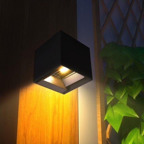 Oprawa ścienna solarna V-TAC 9W LED COB antracyt kostka 15x15cm IP65 czujnik ruchu VT-409CCT 3000K-4000K-5000K 800lm
