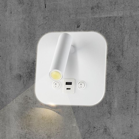 8W LED bedside light aluminum+PC with CREE CHIP 3000K white body IP20 USB/type C charging