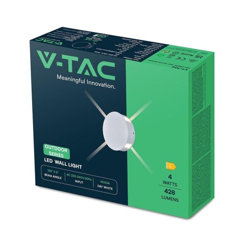 Oprawa ścienna V-TAC 4W LED IP65 biała okrągła VT-706 4000K 428lm 3 lata gwarancji