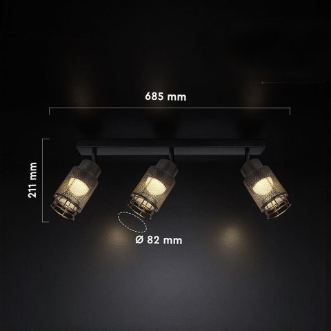 Oprawa sufitowa V-TAC 3X6W LED listwa spot 680x210mm czarny matowy VT-89015 3000K 2160lm
