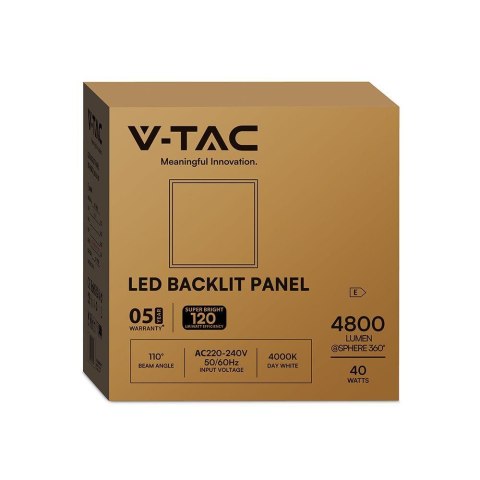 Panel LED V-TAC 40W 600x600 backlight 33mm 120Lm/W VT-61042 4000K 4800lm 5 lat gwarancji