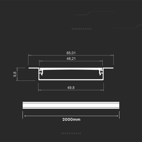 Profil aluminiowy anodowany wpuszczany V-TAC 2mb klosz mleczny 2000x49,8x9.8mm VT-71004 5 lata gwarancji