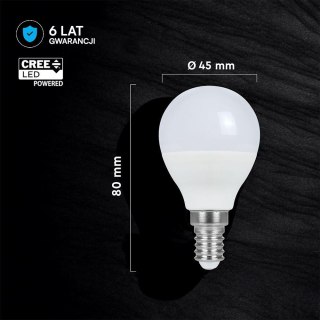 Żarówka LED V-TAC CREE CHIP 6,5W E14 kulka P45 VT-270 6500K 600lm 6 lat gwarancji