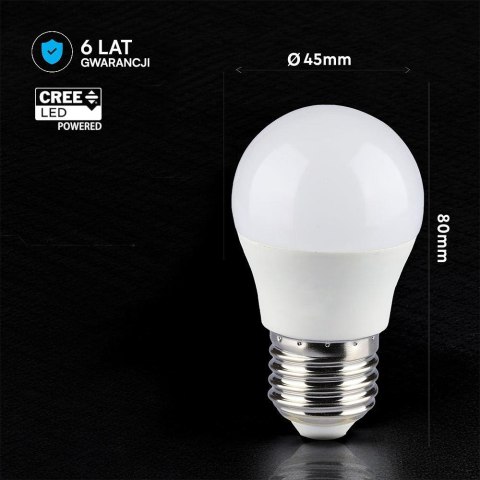 Żarówka LED V-TAC SAMSUNG CHIP 6,5W E27 kulka G45 VT-290 6500K 600lm 6 lat gwarancji