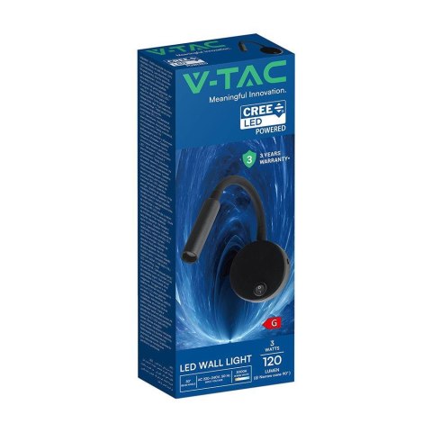 3W LED BEDSIDE LIGHT WITH CREE CHIP CCT: 3000K 6YRS WARRANTY VT-88063 3000K 120lm 3 lata gwarancji