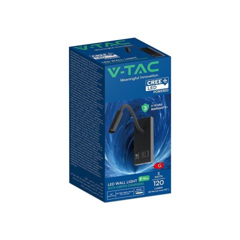 3W LED BEDSIDE LIGHT WITH CREE CHIP WITH USB & TYPE C CABLE CCT: 3000K 6YRS WARRANTY