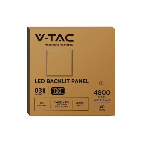 Panel LED V-TAC 40W 600x600 slim 18mm 120Lm/W VT-61041 4000K 4800lm 3 lata gwarancji