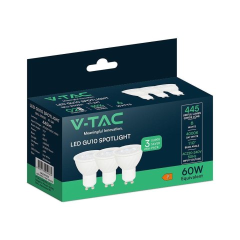Żarówka LED V-TAC GU10 6W 110st (opak. 3szt) VT-247 4000K 445lm
