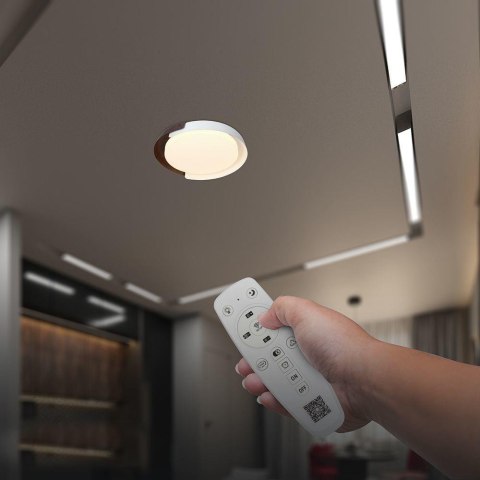 Oprawa sufitowa plafon 48W LED 50cm 3w1 ściemnialna biały/drewno BT pilot CCT VT-84020 3000K-4000K-6000K 5760lm