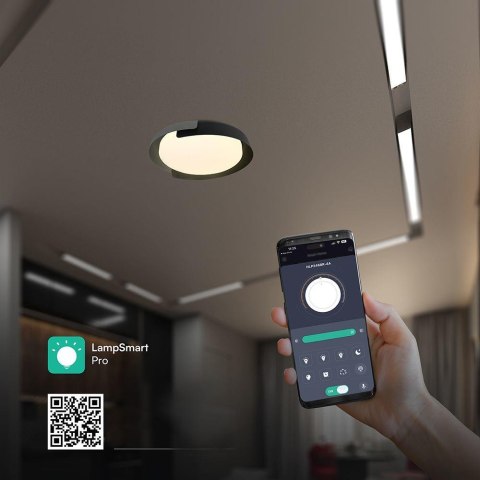 Oprawa sufitowa plafon 48W LED 50cm 3w1 ściemnialna biały/drewno BT pilot CCT VT-84020 3000K-4000K-6000K 5760lm