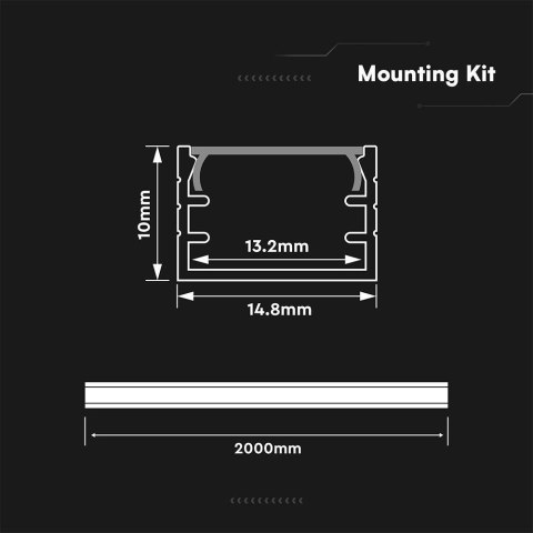 Profil do LED zestaw, ALU anodowany V-TAC 2mb klosz mleczny 15x10mm VT-81129 5 lat gwarancji