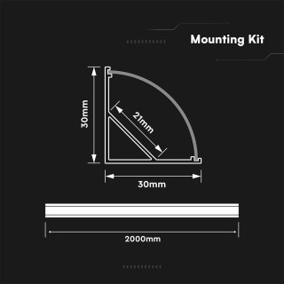 Profil do LED zestaw, ALU anodowany narożny V-TAC 2mb klosz mleczny 30x30mm VT-81135 5 lat gwarancji