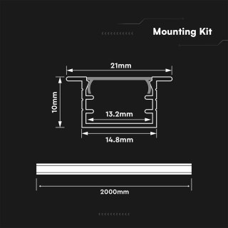 Profil do LED zestaw, ALU anodowany wpuszczany V-TAC 2mb klosz mleczny 15x10mm VT-81130 5 lat gwarancji