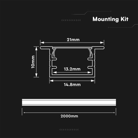 Profil do LED zestaw, ALU anodowany wpuszczany V-TAC 2mb klosz mleczny 15x10mm VT-81130 5 lat gwarancji