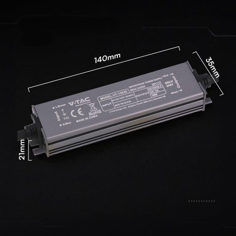 Zasilacz do LED hermetyczny SLIM V-TAC 36W 12V 3A IP67 filtr EMI VT-13036