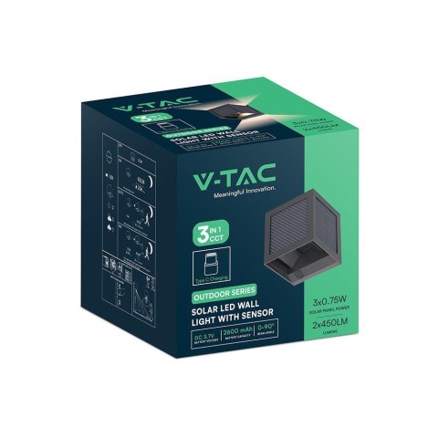 2.25W LED Solar Wall Light 3in1 Black Body IP65 PIR Sensor