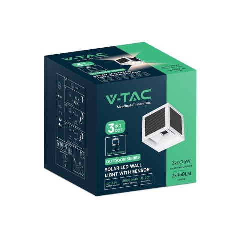 2.25W LED Solar Wall Light 3in1 White Body IP65 PIR Sensor