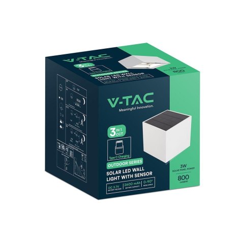 3W LED Solar Wall Light 3in1 White Body IP65 Charging Type C PIR Sensor