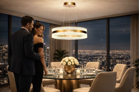 LAMPA WISZĄCA Z KRYSZTAŁKAMI ŻYRANDOL ZŁOTY CASTILLO 40 ZMIENNA BARWA