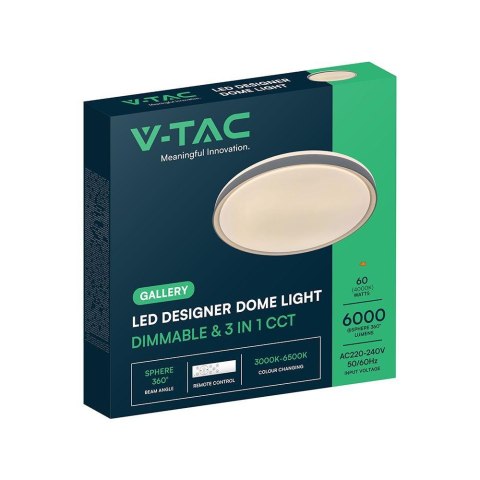 Oprawa sufitowa plafoniera V-TAC 30/60W/30W LED 48cm 3w1 ściemnialna szara pilot CCT VT-85031 3000K - 6500K 6000lm