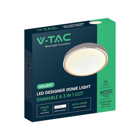 Oprawa sufitowa plafoniera V-TAC 30W/60W/30W LED 48cm 3w1 ściemnialna orzech pilot CCT VT-85034 3000K-4000K-6500K 6000lm