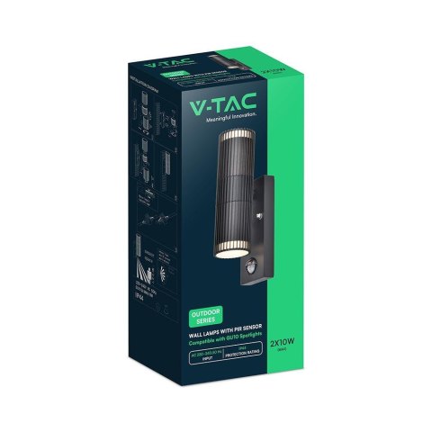 Kinkiet ogrodowy V-TAC GU10 czujnik aluminium góra dół IP44 czarny VT-10175PIR 3 lata gwarancji