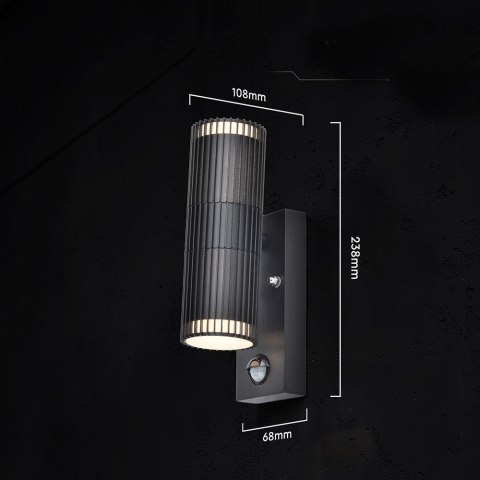 Kinkiet ogrodowy V-TAC GU10 czujnik aluminium góra dół IP44 czarny VT-10175PIR 3 lata gwarancji