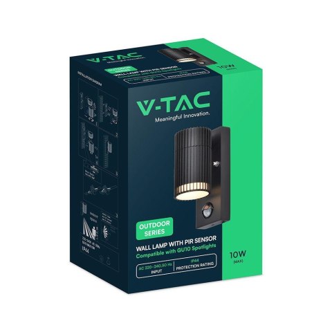 Kinkiet ogrodowy V-TAC GU10 czujnik aluminium w dół IP44 czarny VT-10174PIR 3 lata gwarancji