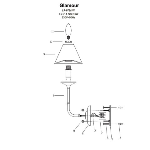 Light Prestige Kinkiet Glamour srebrno - czarny 1xE14