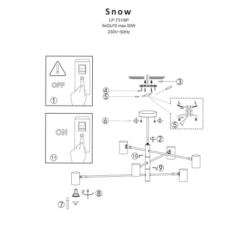 Light Prestige Lampa wisząca Snow 6 złota 6xGU10