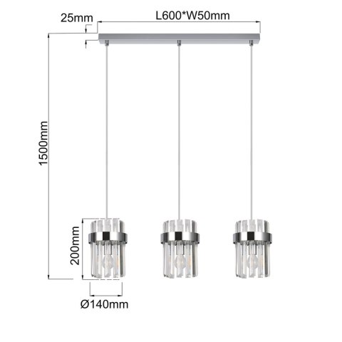 Light Prestige Lampa wisząca Vetro chrom 3xE14