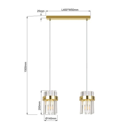 Light Prestige Lampa wisząca Vetro złota 2xE14