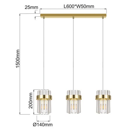 Light Prestige Lampa wisząca Vetro złota 3xE14