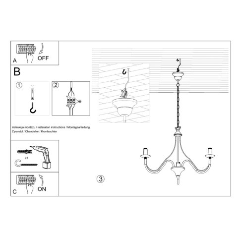 Sollux Lighting Żyrandol MINERWA 3 czarny
