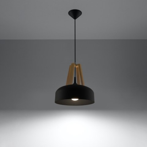 Sollux Lighting Lampa wisząca CASCO czarna/naturalne drewno